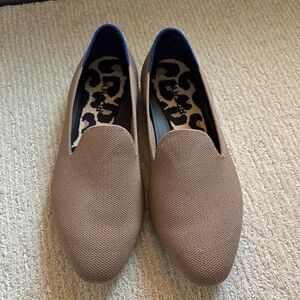 Rothy's Taupe Slip-On Flats with Blue Trim